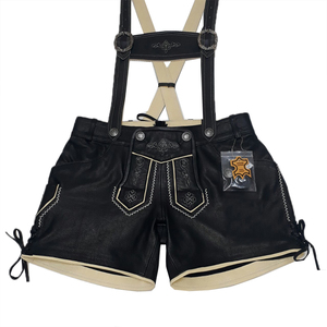 Haute qualité Vintage Style allemand traditionnel Lederhosen femmes en gros courte longueur taille haute tissu Logo bouton lavé - Product Image 5