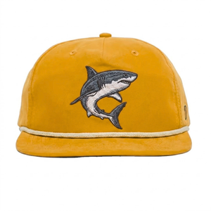 Gorra de golf retro con bordado de tiburón, de fábrica en Vietnam, de nailon de secado rápido, de 5 paneles, snapback, estilo vintage, con visera plana, para playa - Product Image 4