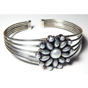 925 Sterling Silver Freshwater Pearl Bangle Handmade Silver Jewelry <b>Gemstone</b> <b>Bracelet</b>-Available in Various Sizes Perfect Gift - Product Image 2