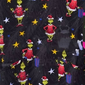 Women's Black Grinch Print <b>Scrub</b> <b>Top</b> 100% Cotton Woven V-Neck Short Sleeve Hospital Uniforms KATBROS INDUSTRY - Product Image 6