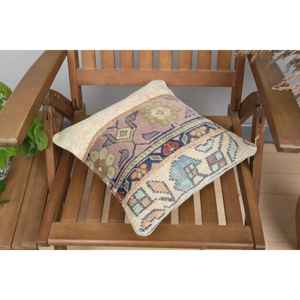 Lujo 14x14 Beige Kilim lana refuerzo almohada tejida Vintage esponjoso patrones diseño rústico antideslizante ecológico extraíble - Product Image 4