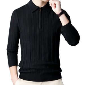 Pull Pull tricoté respirant avec fermeture à demi-fermeture à glissière revers extérieur rayé foncé - Product Image 2