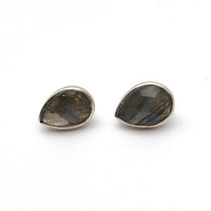 925 Sterling Silver Natural Labradorite 15x11mm Pear Bezel Stud Earring 4.28 Gms Designer Handmade Gemstone Silver Stud Earrings - Product Image 2
