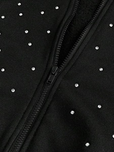 New Arrival Men's Premium Quality 100% Cotton Hoodies Zipper-Up Style with Rhinestone <b>Detail</b> Solid Design XXS Size for Winter - Product Image 2