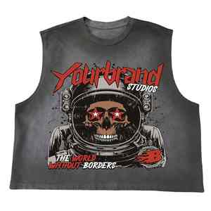 Streetwear Oversized <b>Cropped</b> Gym Tank <b>Top</b> Custom Cut Off Sleeveless T-shirt Printing Muscle Shirt Acid Wash Graphic <b>Men</b> Vest - Product Image 6