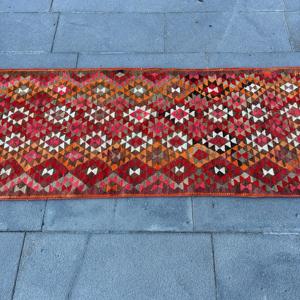 Vintage 2.2x6.4 ft Rug, <b>Runner</b> Turkish Rug, <b>Red</b> Solid Wool Rug - Product Image 3