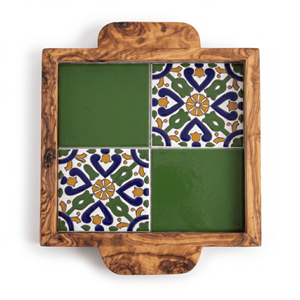 Aesthetic Square Handmade Disposable Olivewood & Ceramic Tile Ottoman Serving <b>Tray</b> for Modern Coffee Table Decor - Product Image 2