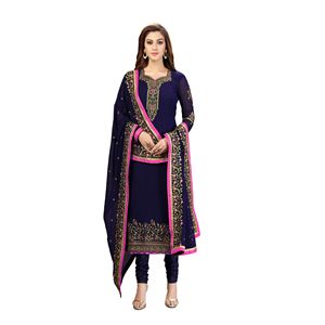 Conjunto de Salwar Kameez Étnico de Georgette Bordado para Mujer, Kurta, Pantalón y Dupatta Azul (G44-Azul) para Bodas, Estilo Regular - Product Image 1