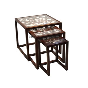 Table gigogne décorative faite à la main à l'aspect antique Table centrale de grande taille avec cadre enduit de poudre de couleur noire dessus en matériau personnalisé - Product Image 6