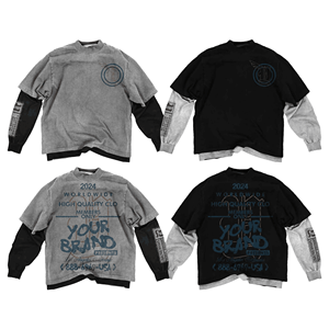 High Quality <b>Men's</b> Acid Wash Graphic Boxy Waffle Hip Hop Distressed <b>Tshirt</b> 100% Cotton Terry Double Layer Oversized <b>Long</b> Sleeve - Product Image 4