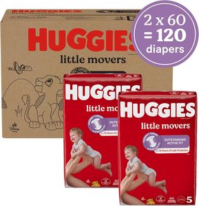 Pañales Huggies Talla 5, Pañales para Bebés Little Movers, Talla 5 (más de 27 lbs), 120 Unidades (2 Paquetes de 60) - Product Image 1