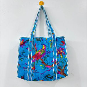 Sacs fourre-tout matelassés en coton imprimé à la main, sacs fourre-tout indiens traditionnels, sacs fourre-tout artisanaux avec impression à la main - Product Image 1