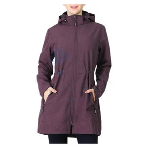 Veste Softshell pour femme, capuche amovible, doublure en polaire, longue, chaude, coupe-vent, rouge violacé - Product Image 1