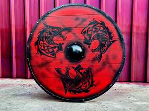 Bouclier Ouroboros Viking authentique fabriqué à la main décoration murale nordique battleworn et accessoire Cosplay respectueux de l'environnement - Product Image 2