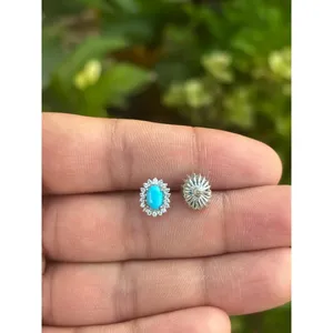 Pendientes de Plata 925 con Turquesa Natural, Estilo Bohemia, con Forma de Bola y Número, Engaste de Bisel, Ideales para Regalo o Aniversario - Product Image 3