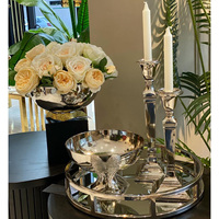 Plateau de service moderne en métal nickelé brillant élégant pour la décoration de mariage et de fête, centre de table personnalisable