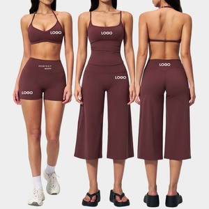 Ensemble de yoga pour femmes Perfect Industry, haut court bordeaux, leggings taille haute, spandex sans couture, respirant, vêtements de sport - Product Image 2