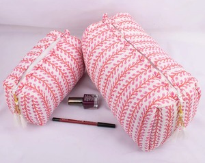 Free Shipping! Set 3 Quilted Cotton <b>for</b> Cases Block Print Color Large Zipper Closure Eco-Friendly Water Resistant <b>Makeup</b> - Product Image 3