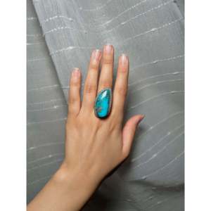 Donovan Nez Kingman <b>Adjustable</b> <b>Ring</b> Turquoise & Sterling Silver Gift with Bezel Setting Inlay Technology - Product Image 4