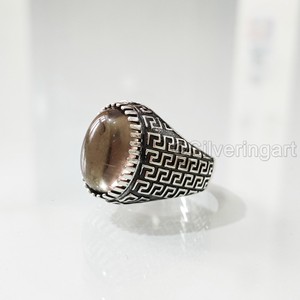 Anillo de Plata de Ley 925 para Hombre al por Mayor, con Cuarzo Ahumado Natural, Gema de Nacimiento de Abril, Todas las Tallas, Joyería Pesada para Boda - Product Image 2