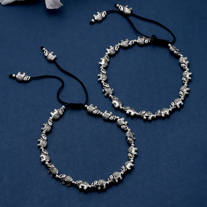 Silver Plated Elephant Charm Adjustable Anklet for Women Black <b>Thread</b> Foot Jewellery - Product Image 1