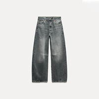 Jean Ballon Personnalisé Taille Moyenne Décontracté pour Femme – Sexy, Mignon, Décontracté, Ample, en Denim Délavé avec Poches