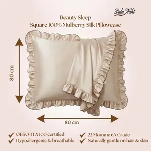 Taie d'oreiller de luxe 100% soie de mûrier 22 Momme pour cheveux et peau, taie d'oreiller de luxe à volants, cadeau de mariage couleur <span class=keywords><strong>champagne</strong></span> - Product Image 3
