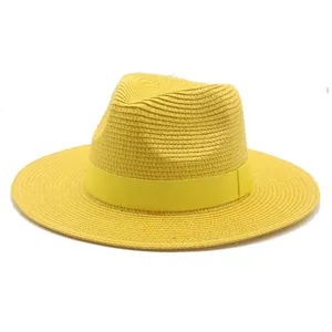 Großhandel Sommer Frauen Cowboy Papier Stroh Falten Sonnen hüte Strand Western Cowboy Stil Trilby Strohhüte