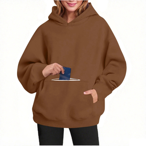 Plain Pullover Hoodies <b>Clothing</b> Manufacturers Custom Fleece Puff Graphic Logo Drop Shoulder Plus Loose Oversized Women's Hoodies - Product Image 4