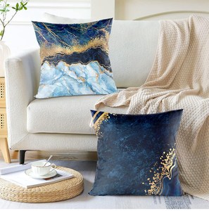 Housse de <span class=keywords><strong>coussin</strong></span> décorative en marbre, bleu <span class=keywords><strong>or</strong></span>, peau de pêche, avec veines dorées, sac Opp imprimé Microstar - Product Image 1