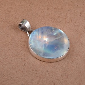 Regalo para niñas, colgante de diseño Simple, piedra lunar, forma redonda, colgante hecho a mano de piedras preciosas de Plata de Ley 925 con joyería de sello 925 - Product Image 2