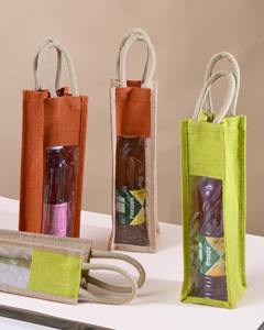 Durable Jute <b>Wine</b> Bag for Single Bottle Packaging with Transparent Window and Handle for Eco Friendly Gift Use - Product Image 3