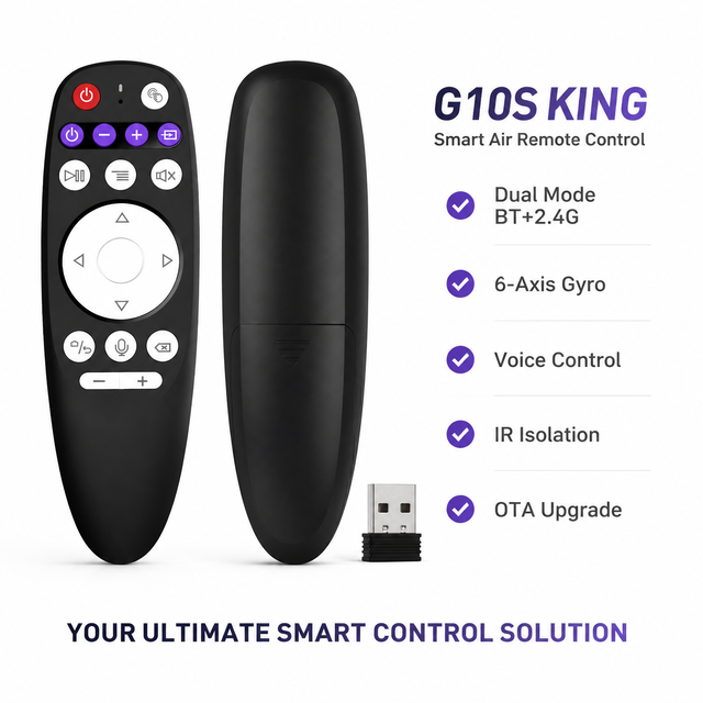 6-Axis Gyro 2.4G BT Dual Mode Air Mouse G10S King Voice IR Isolation IR Learning Android TV Box PC 10m Range 4-Button