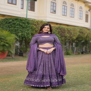 Lehenga Choli de Georgette Sintética Pesada con Bordado de Hilo, Jari y Lentejuelas para Bodas, Exportador de Moda Femenina - Product Image 1