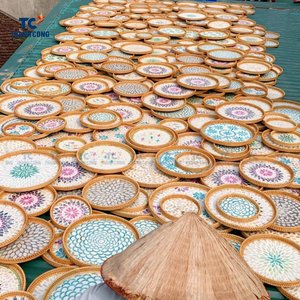 BANDEJAS DE MADRE DE PERLA hechas a mano para mesa de centro, comedor y bar con elegante diseño de borde de ratán - Product Image 5