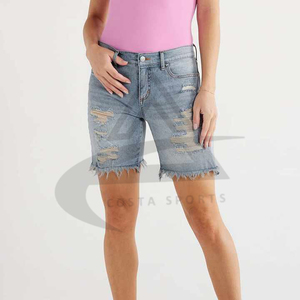 Pantalones cortos vaqueros informales con cremallera de verano personalizados, pantalones vaqueros cortos hasta la rodilla para mujer y hombre - Product Image 5