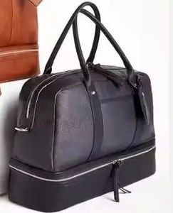 Sac de voyage portable réutilisable en cuir véritable avec fermeture à glissière pour unisexe Soft Black Cowhide Large Capacity Weekend Bagages - Product Image 2