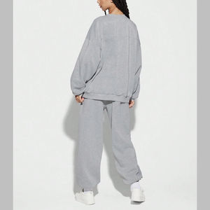 ชุดเสื้อสเวตเตอร์ผ้าฝ้าย100% สำหรับผู้หญิงชุดวิ่งออกกำลังโอเวอร์ไซส์ทรงหลวมชุดสเวตเตอร์ไม่มีลายระบายอากาศได้ดี - Product Image 3