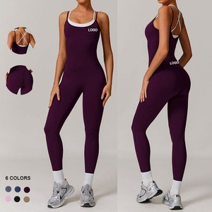 Ropa de Yoga con Logotipo Personalizado, Mono con Tirantes en Contraste, Espalda Cruzada, Conjuntos de Fitness para Gimnasio, Ropa Deportiva para Mujer - Product Image 4