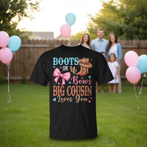 เสื้อยืดพิมพ์ลาย "ลุงหลานคนโตรักคุณ" พร้อมรองเท้าบูทหรือโบว์ ของตกแต่งงานเฉลยเพศ ของที่ระลึกส่งเสริมการขาย - Product Image 3