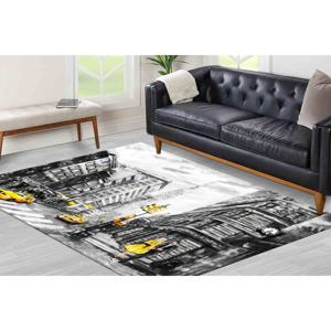 Tapis gris jaune, tapis imprimé avec vue sur New York, tapis à poils doux - Product Image 2