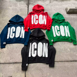 Sweat à capuche évasé vintage pour hommes survêtement délavé à l'acide avec fermeture éclair brodé ensemble de jogging hiver polyester coton vêtements pour hommes - Product Image 5