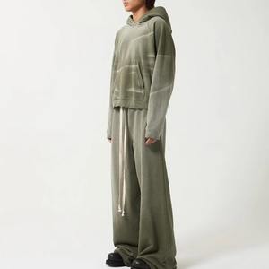 ชุดเซ็ตเสื้อฮู้ดดี้ทรงหลวมสไตล์วินเทจผ้าเฟรนช์เทอร์รี่หนา 400 กรัม ซักฟอกสีซีดแบบซันเฟดและย้อมสีแบบแอซิด พร้อมกางเกงขายาวทรงสแต็ค ชุดแทรคสูทลำลองสำหรับผู้ชาย - Product Image 3