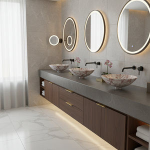 Superficie cepillada Metal mármol rojo redondo plateado Mesa lavabo de lujo baño fregadero Hotel hogar tocador proveedor de fábrica - Product Image 6