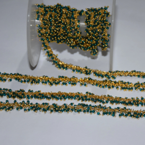 Top Quality Gold plated wire wrapped green quartz Hydro beads <b>Rosary</b> Chain, Thick <b>Rosary</b> Beaded Chain for Jewelry Finding - Product Image 2