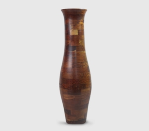 Vase de sol décoratif en bois de manguier naturel artisanal de luxe avec motif unique en patchwork de mosaïque Silhouette de bouteille élégante et haute - Product Image 1