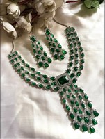 Ensemble de colliers ras-de-cou Couronne en Zircon Bleu, plaqué or 14K, en laiton, style religieux, pour mariages et fêtes indiens et pakistanais