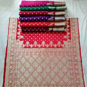 NEW BEAUTIFUL BROCADE KHATAN SILK SAREE WITH ZARI EMBROIDERY for PARTY & WEDDING @ 2023 - Product Image 1