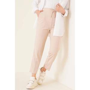 Pantalones ajustados con cintura elástica para mujer, pantalones Palazzo clásicos transpirables, detalle de cuerda, pantalones de lápiz técnicos arrugados - Product Image 2