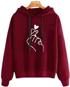 Womens Maroon Hoodie With Grey Jogger Set <b>Finger</b> Heart Print Cotton Fleece Casual Tracksuit Two Piece Sweat Suit OEM - Product Image 2